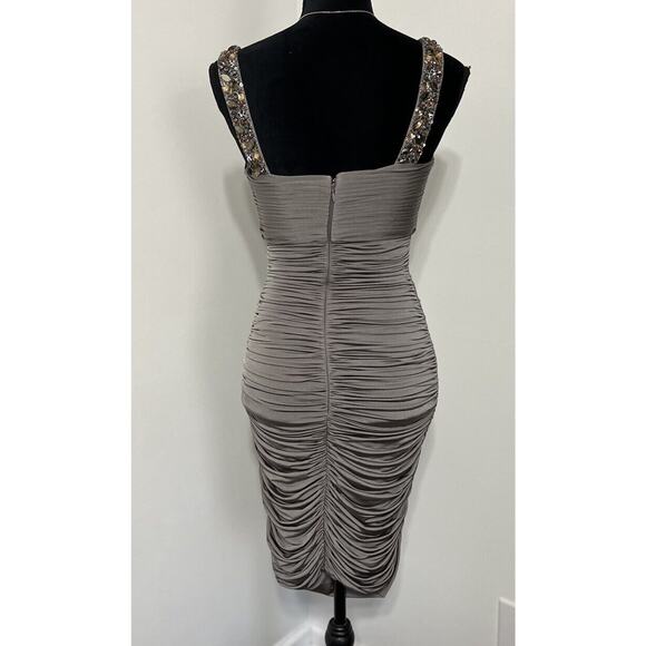 Cache Women Gray Ruche Sweetheart Neckline beaded Bodycon Dress Sz 2 Cocktail - Picture 5 of 15